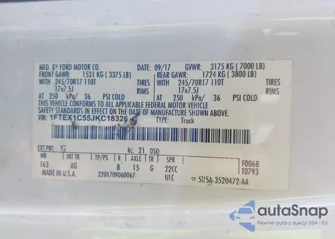 2018 Ford F-150 Xl z USA, uszkodzony, nr VIN 1FTEX1C55JKC18326